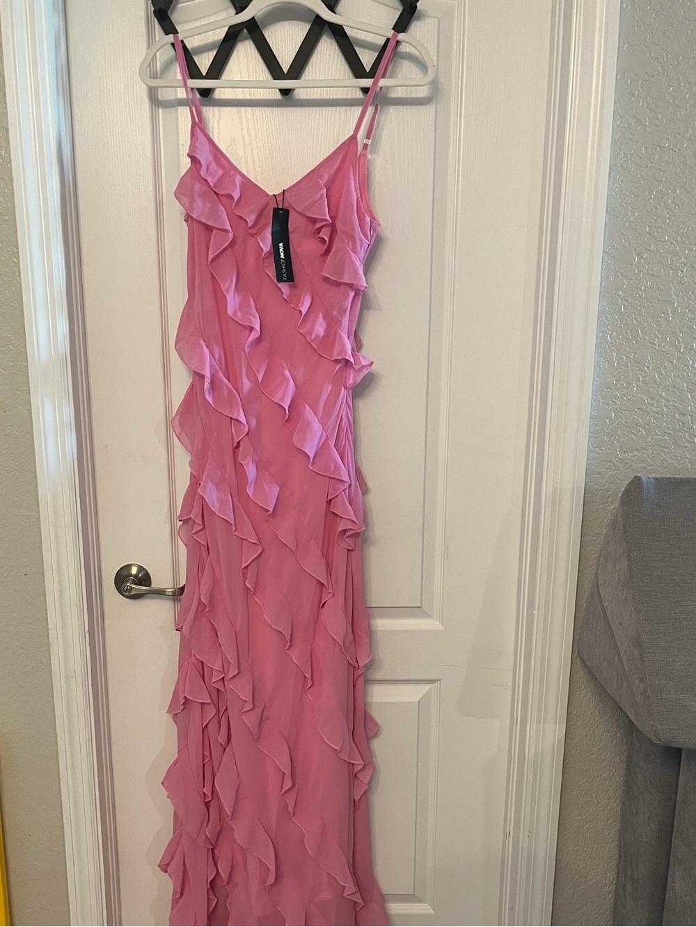Fashion Nova Pink Ruffle Tiered Maxi Dress